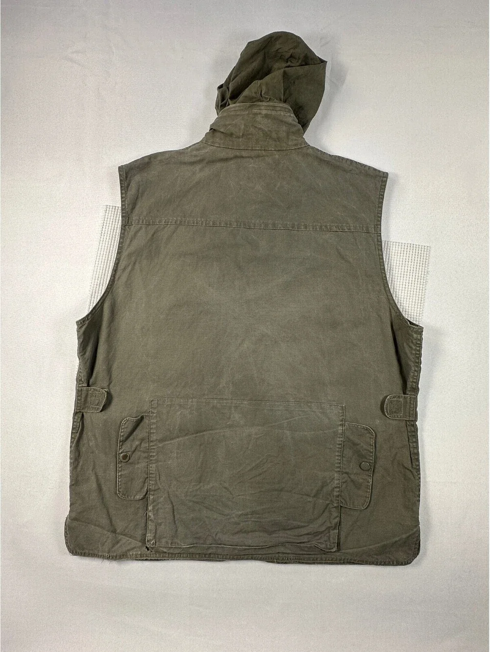 Vtg 80s Banana Republic Mill Valley Cotton Safari Hooded Utility Vest Green L